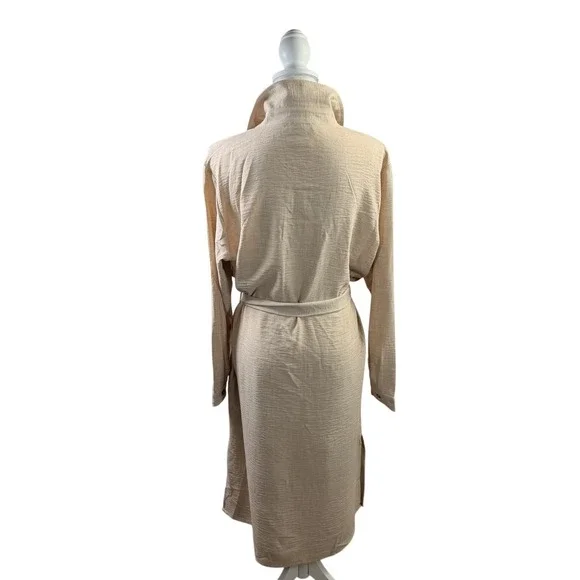 NWT DKNY Collared Button Tan Shirtdress Long sleeve collar -Removable belt Large - Picture 7 of 11